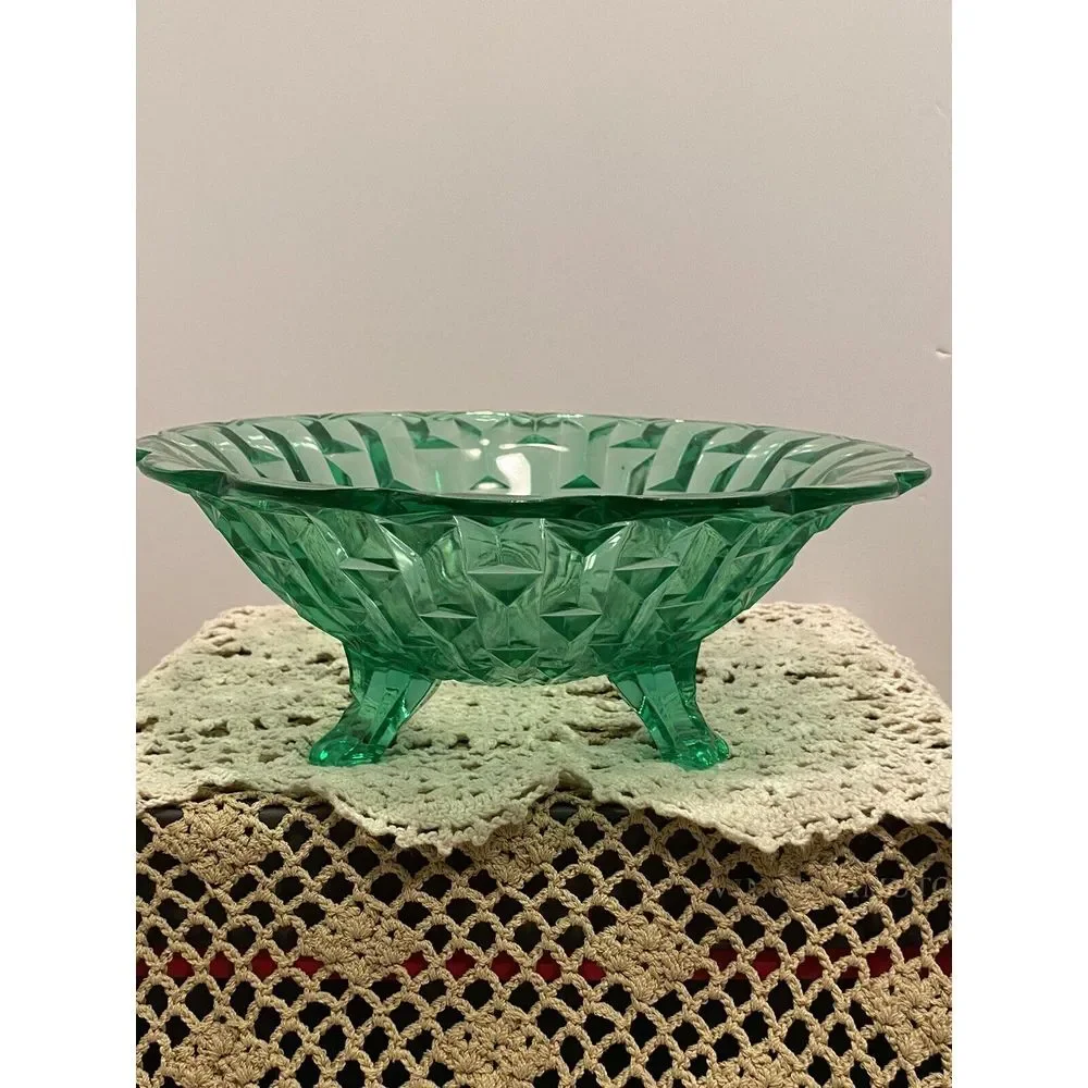 Rare Central‎ Glass Works Francis Green 3-footed Centerpiece Serving Bowl.